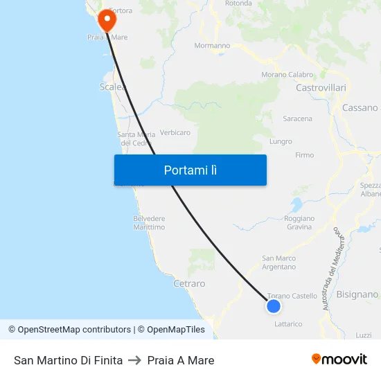 San Martino Di Finita to Praia A Mare map