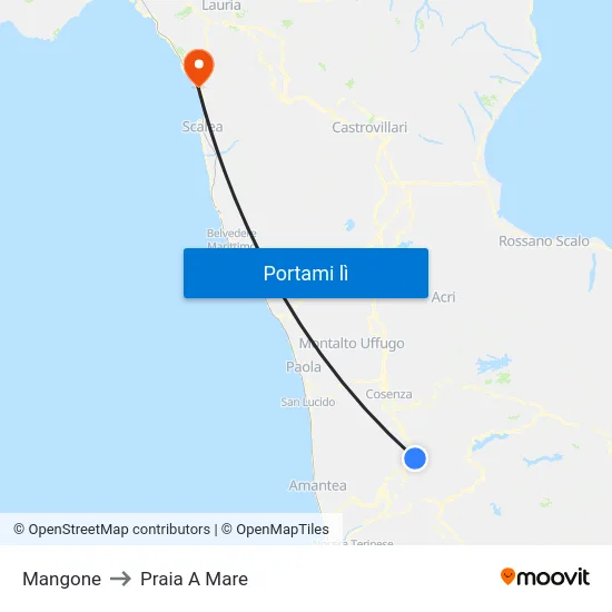 Mangone to Praia A Mare map