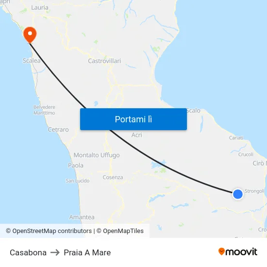 Casabona to Praia A Mare map