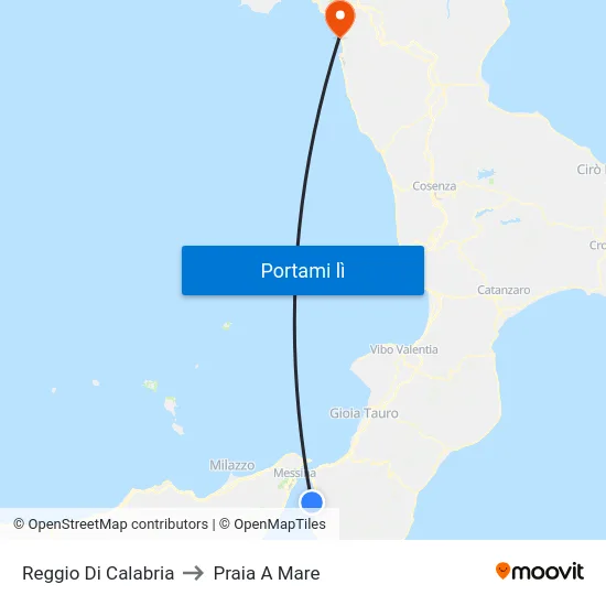 Reggio Di Calabria to Praia A Mare map