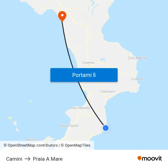 Camini to Praia A Mare map