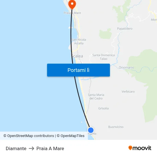 Diamante to Praia A Mare map