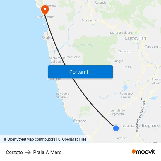 Cerzeto to Praia A Mare map