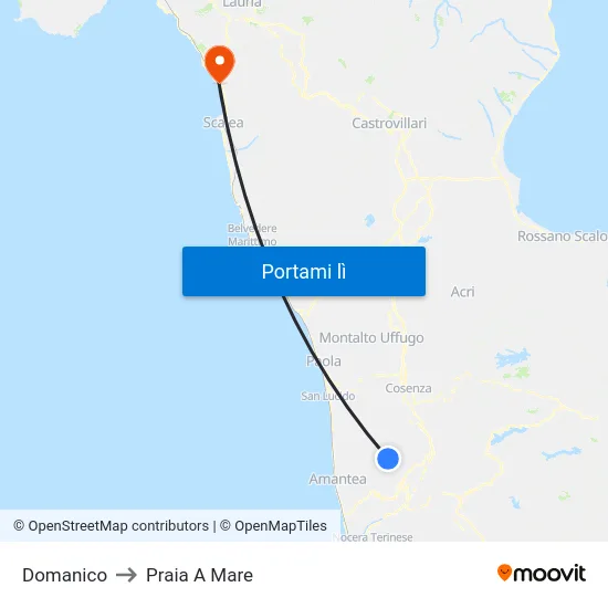 Domanico to Praia A Mare map