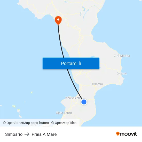 Simbario to Praia A Mare map