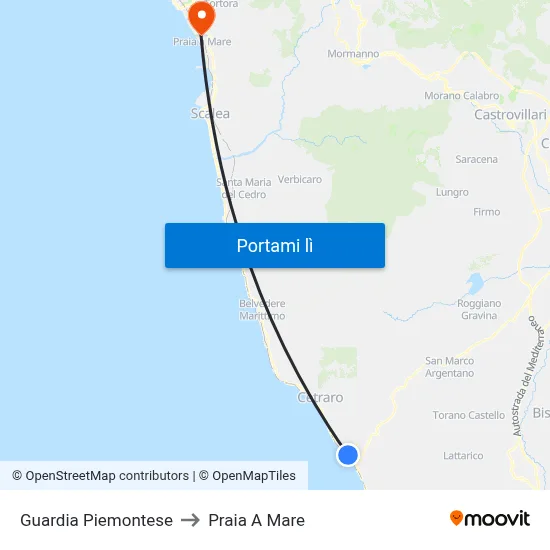 Guardia Piemontese to Praia A Mare map