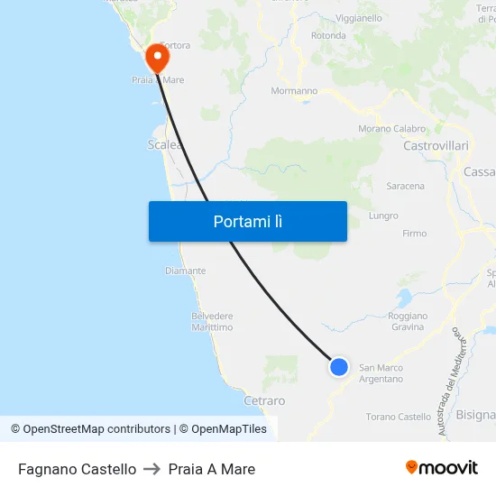 Fagnano Castello to Praia A Mare map