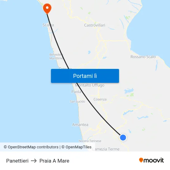Panettieri to Praia A Mare map