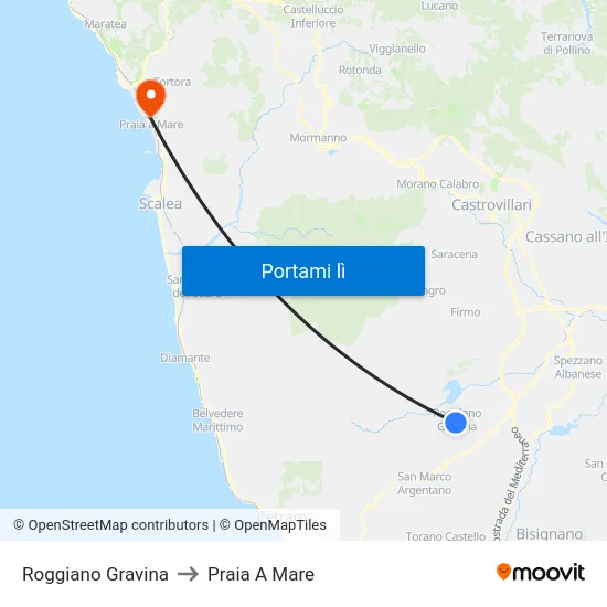 Roggiano Gravina to Praia A Mare map