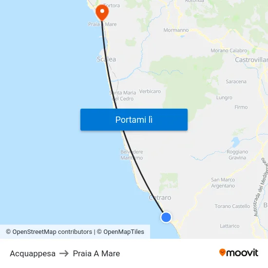 Acquappesa to Praia A Mare map
