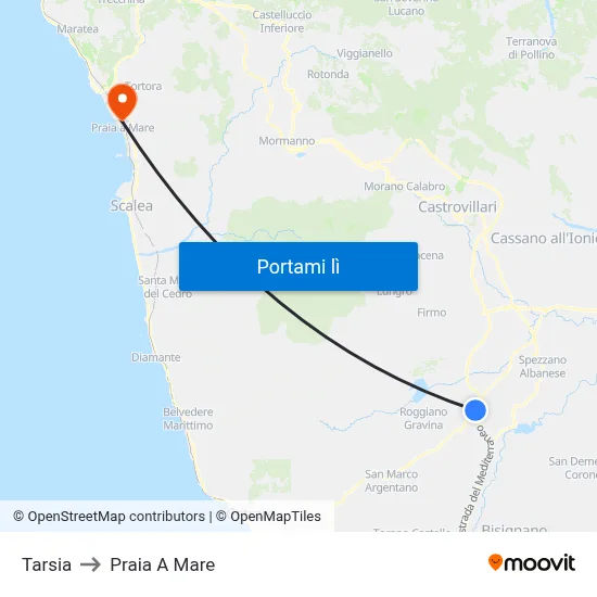 Tarsia to Praia A Mare map
