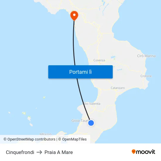 Cinquefrondi to Praia A Mare map