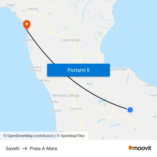 Savelli to Praia A Mare map