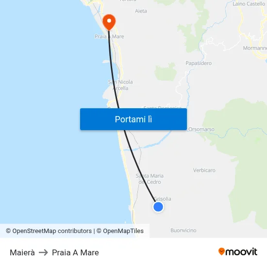 Maierà to Praia A Mare map