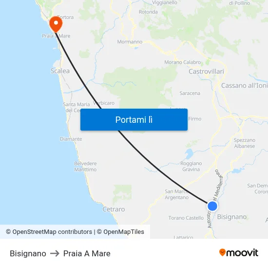 Bisignano to Praia A Mare map