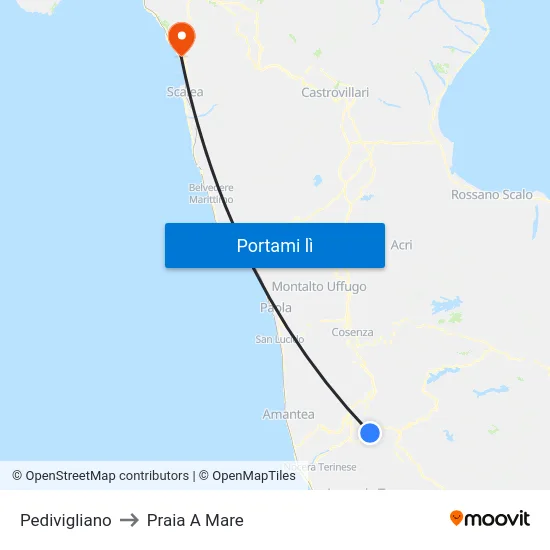 Pedivigliano to Praia A Mare map