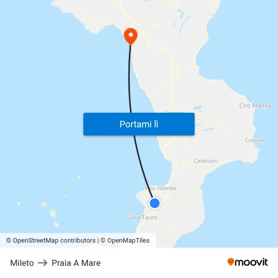 Mileto to Praia A Mare map