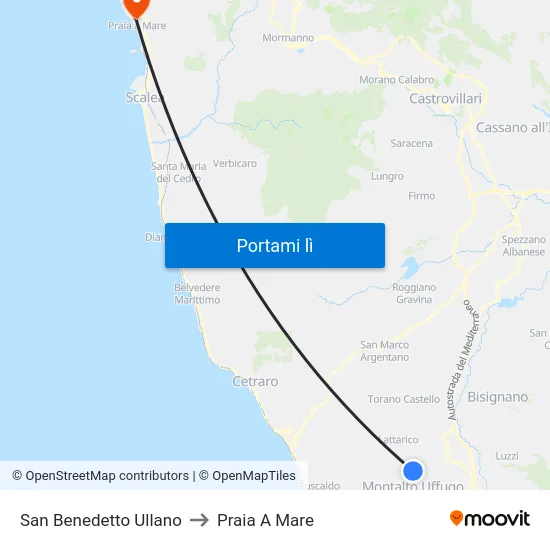 San Benedetto Ullano to Praia A Mare map