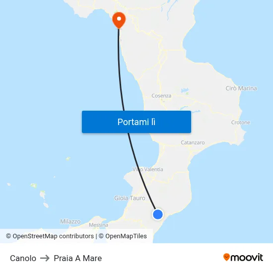 Canolo to Praia A Mare map