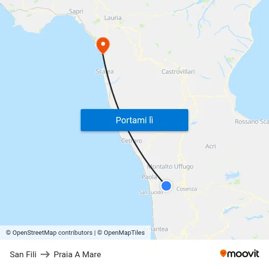 San Fili to Praia A Mare map