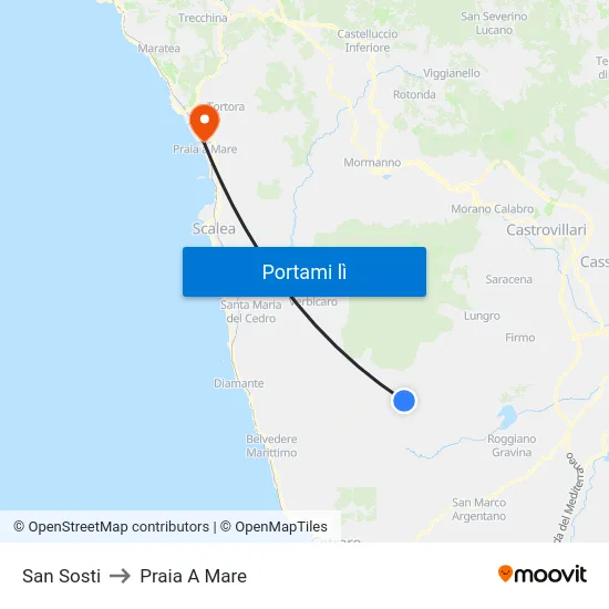 San Sosti to Praia A Mare map