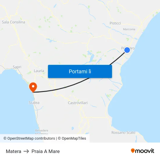 Matera to Praia A Mare map