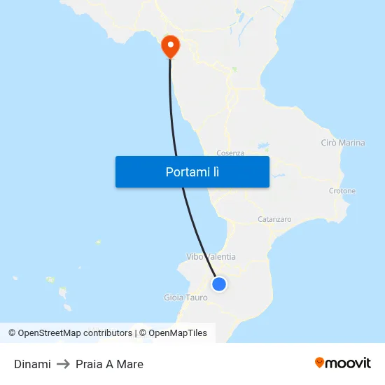 Dinami to Praia A Mare map