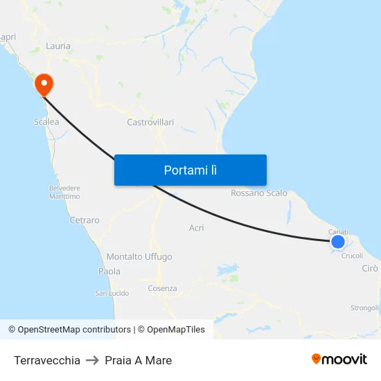 Terravecchia to Praia A Mare map