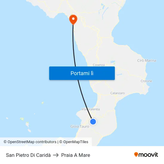 San Pietro Di Caridà to Praia A Mare map