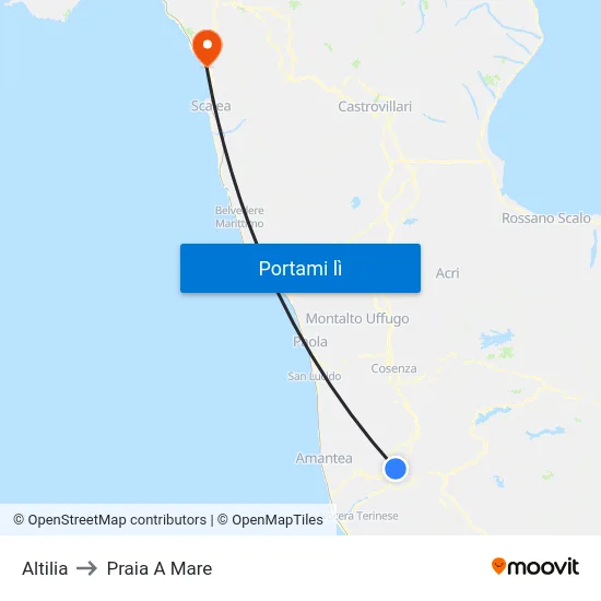 Altilia to Praia A Mare map