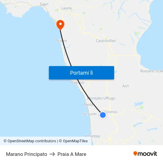 Marano Principato to Praia A Mare map