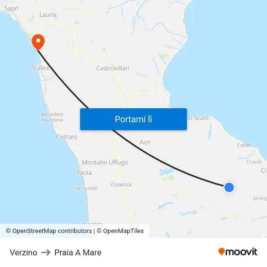 Verzino to Praia A Mare map
