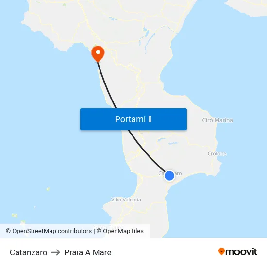 Catanzaro to Praia A Mare map