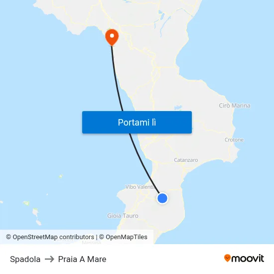 Spadola to Praia A Mare map