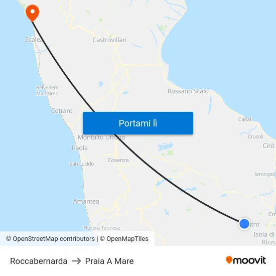 Roccabernarda to Praia A Mare map