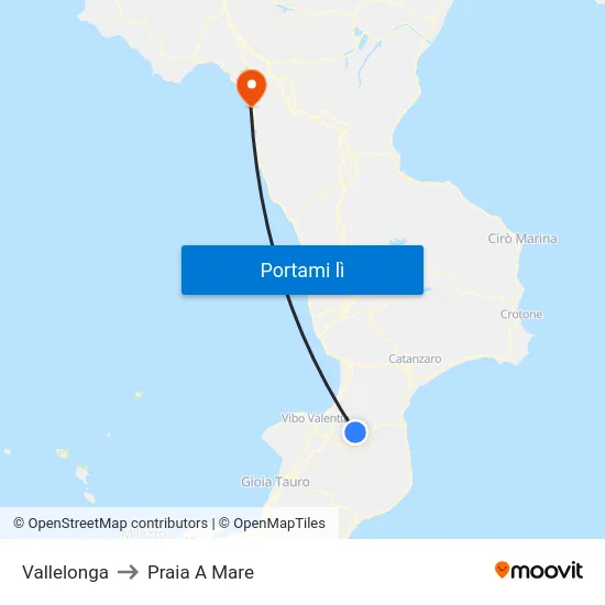Vallelonga to Praia A Mare map