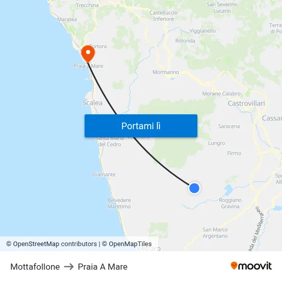 Mottafollone to Praia A Mare map
