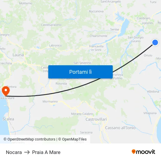 Nocara to Praia A Mare map