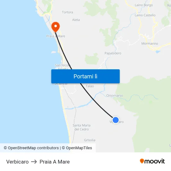 Verbicaro to Praia A Mare map