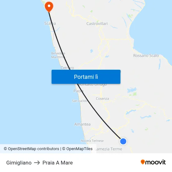 Gimigliano to Praia A Mare map