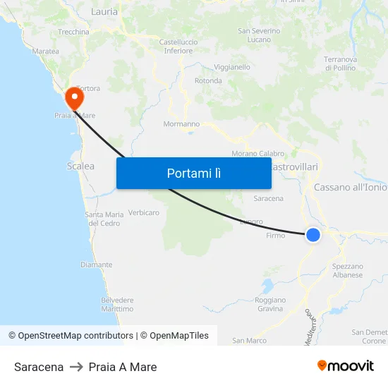Saracena to Praia A Mare map