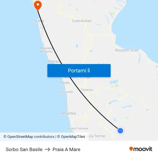 Sorbo San Basile to Praia A Mare map