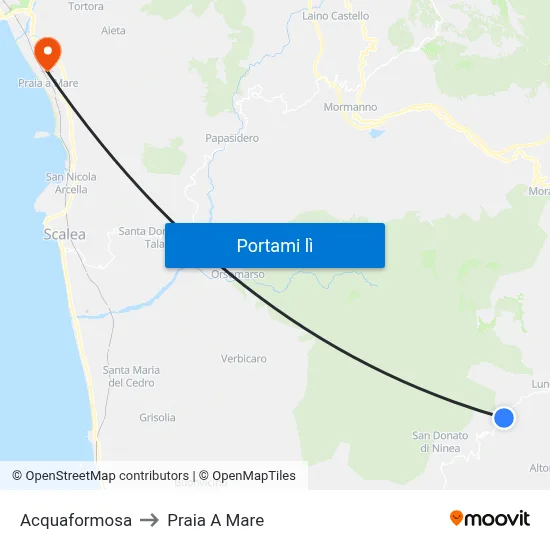 Acquaformosa to Praia A Mare map