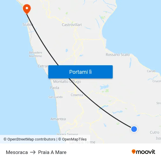 Mesoraca to Praia A Mare map