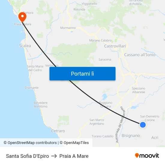 Santa Sofia D'Epiro to Praia A Mare map
