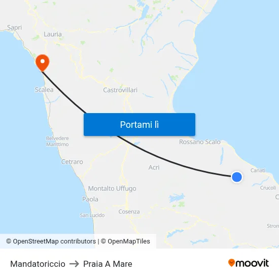 Mandatoriccio to Praia A Mare map