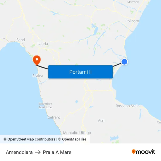 Amendolara to Praia A Mare map