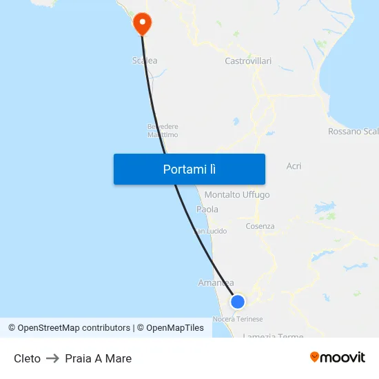 Cleto to Praia A Mare map