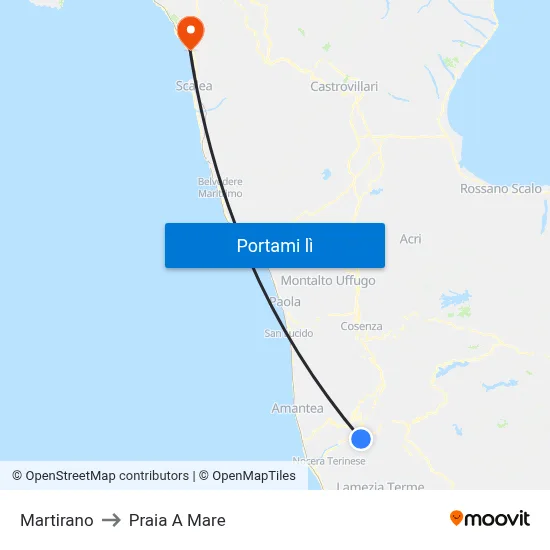 Martirano to Praia A Mare map