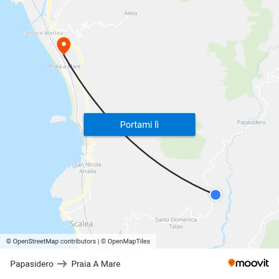 Papasidero to Praia A Mare map